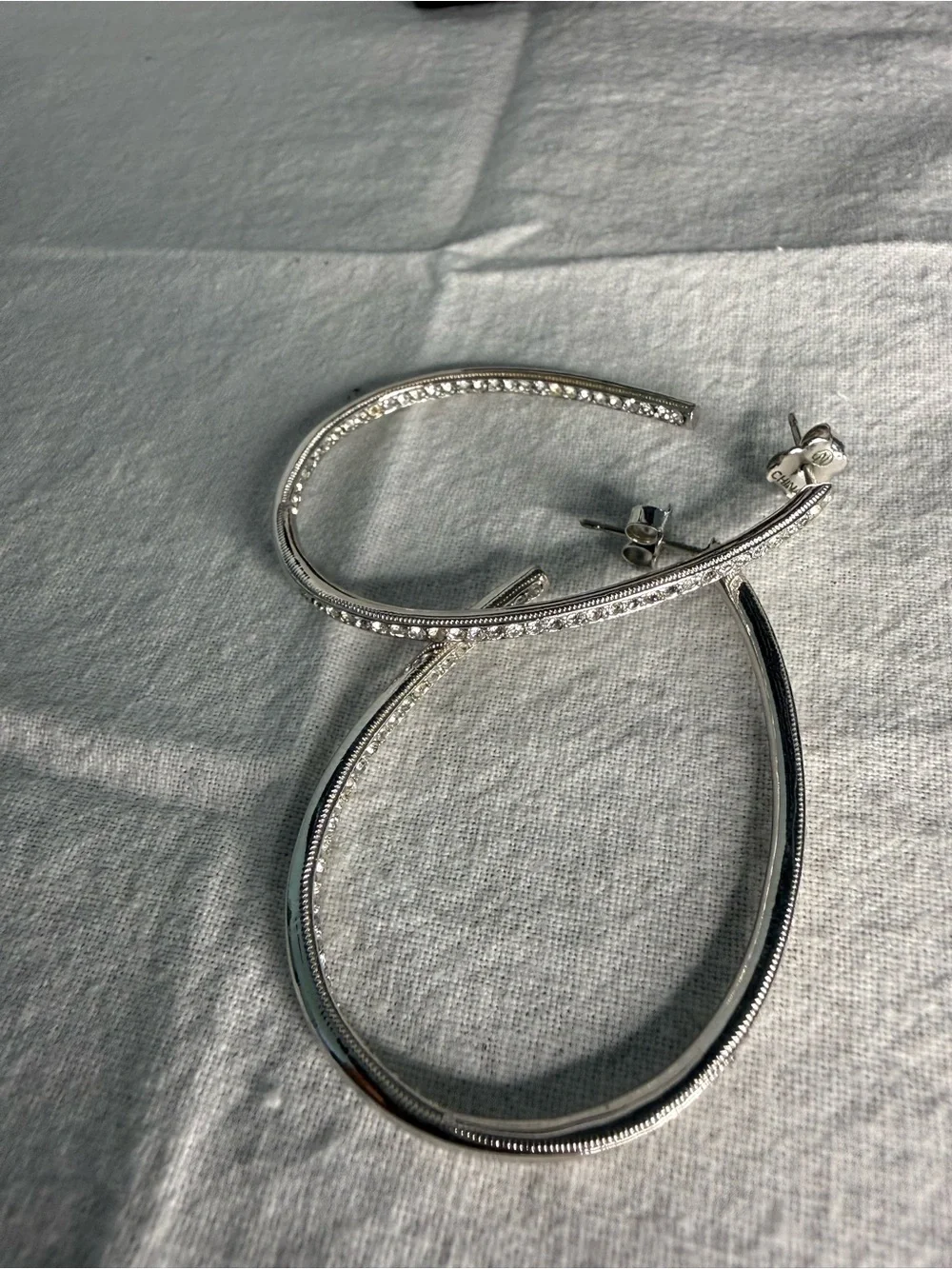 Nordstrom Silver-Tone Cubic Zirconia Bar Hoop Earrings
